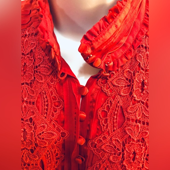 BEBE RED Short Sleeve Button Up Top in Size Medium! - Picture 5 of 16